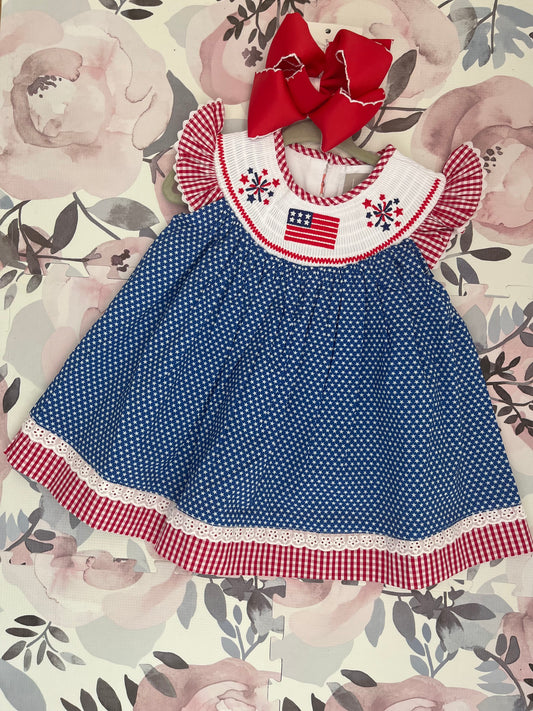 Lil Catus Smocked 4th of July Dress